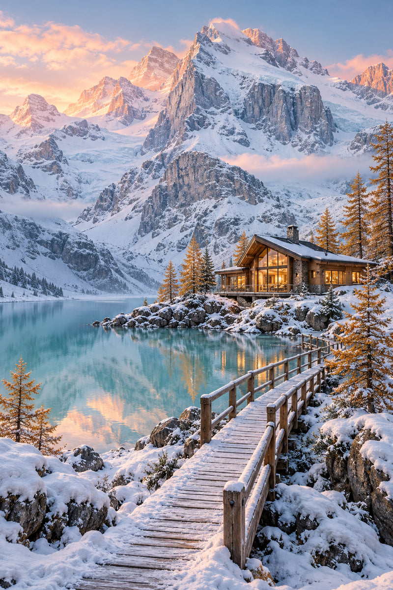Lodge at First Snow — premium canvas artwork by Frame Archive